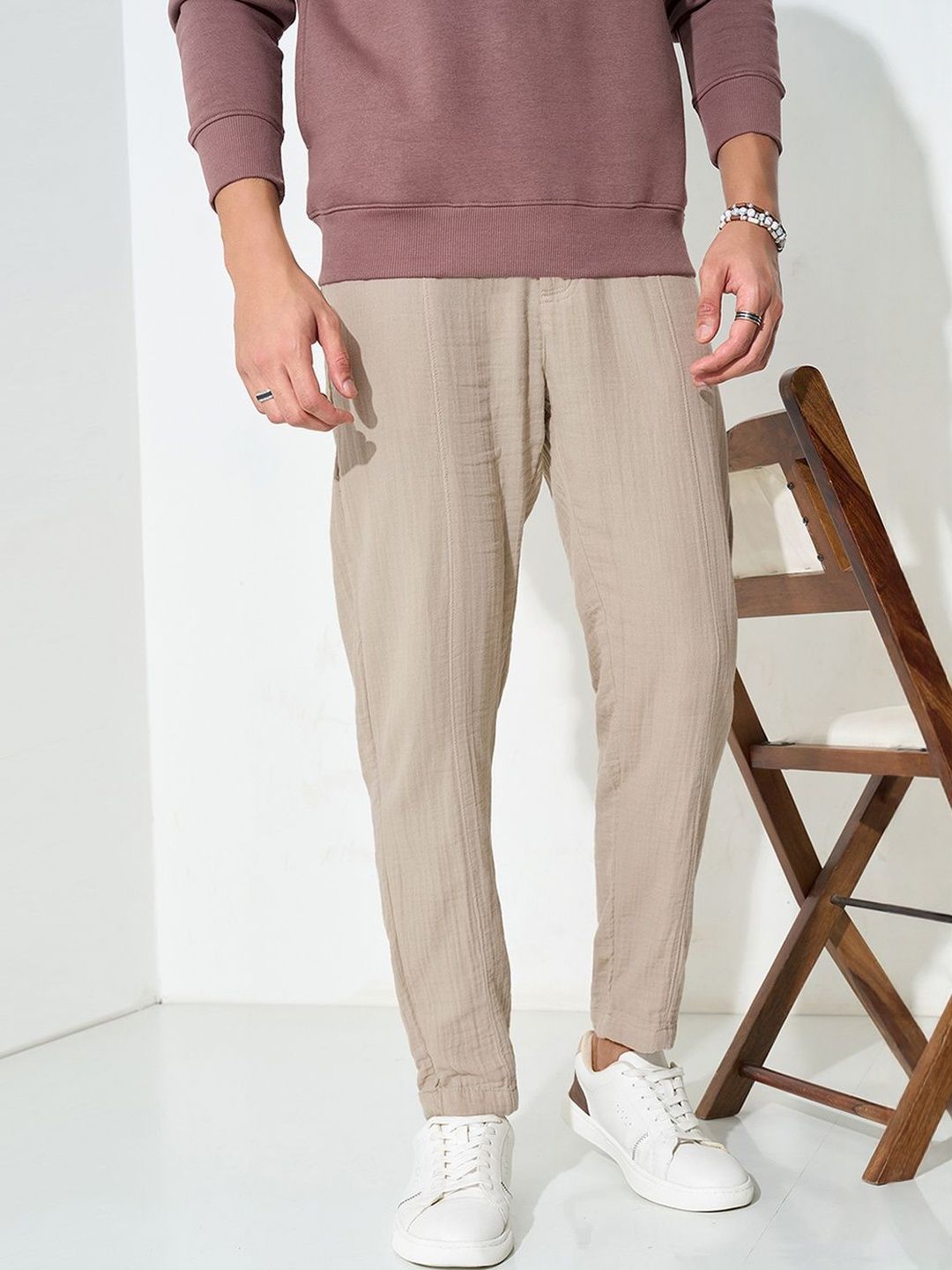 7 Alt by Pantaloons Men Cotton Slim Fit Mid-Rise Trousers