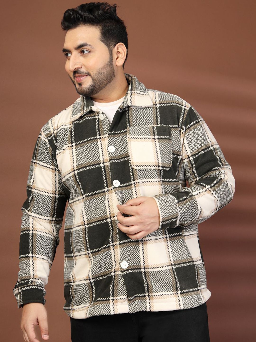 plusS Men Plus Size Spread Collar Checked Tailored Jacket
