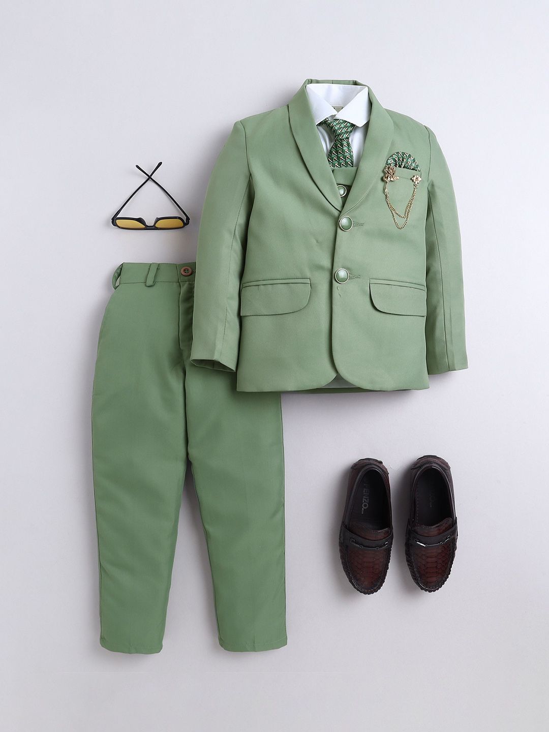 Sangria Boys 5 Piece Shawl Collar Blazer with Shirt Trousers Waistcoat & Tie Suit Set