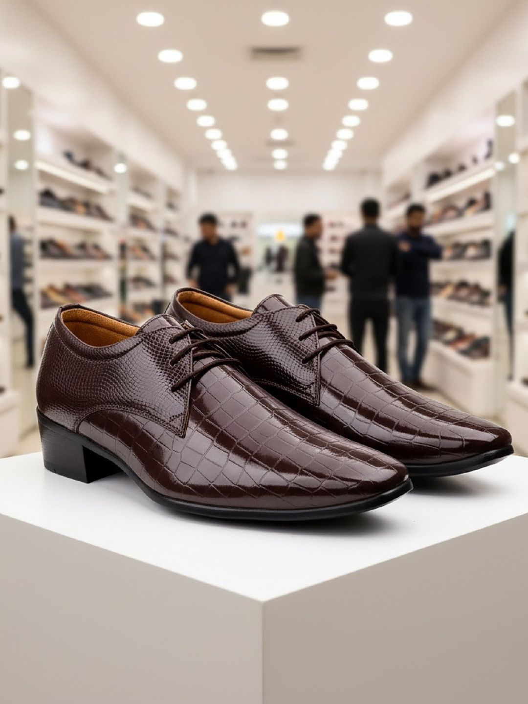 Bxxy Men Textured Heel Height Increasing Formal Derby Lace-Up Shoes