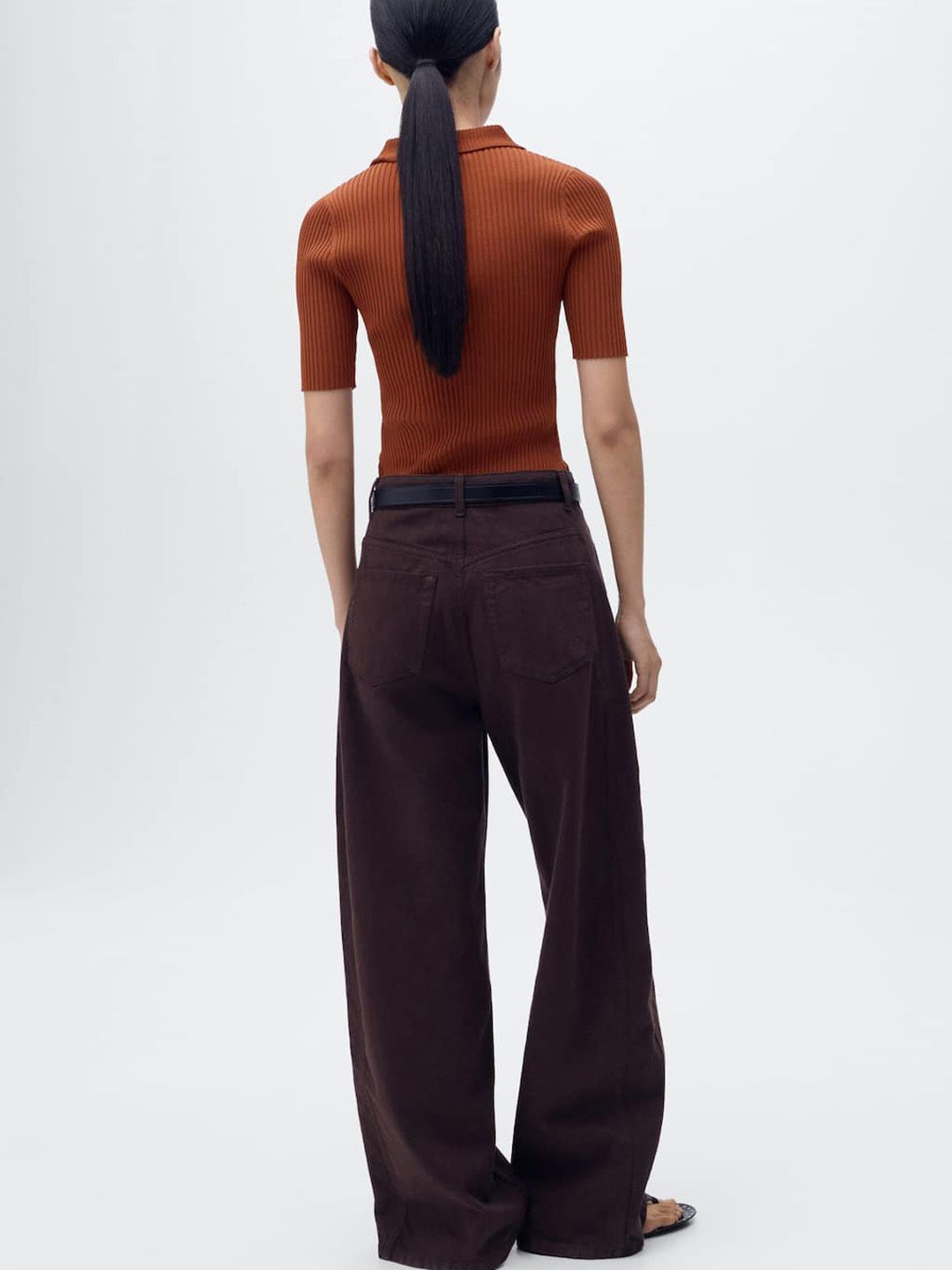 Ribbed Polo Collar T-shirt