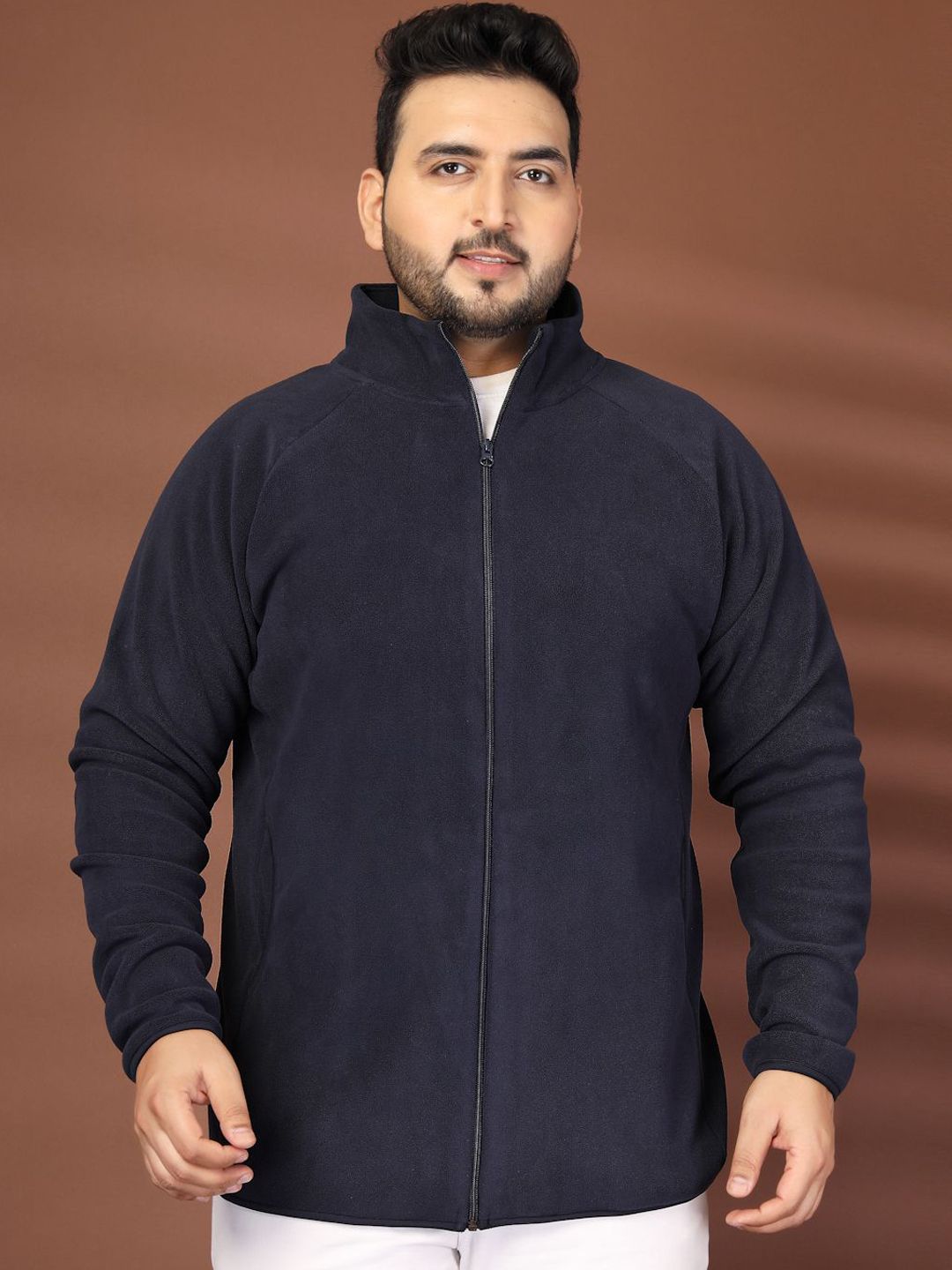 plusS Men Plus Size Stand Collar Solid Open Front Jacket