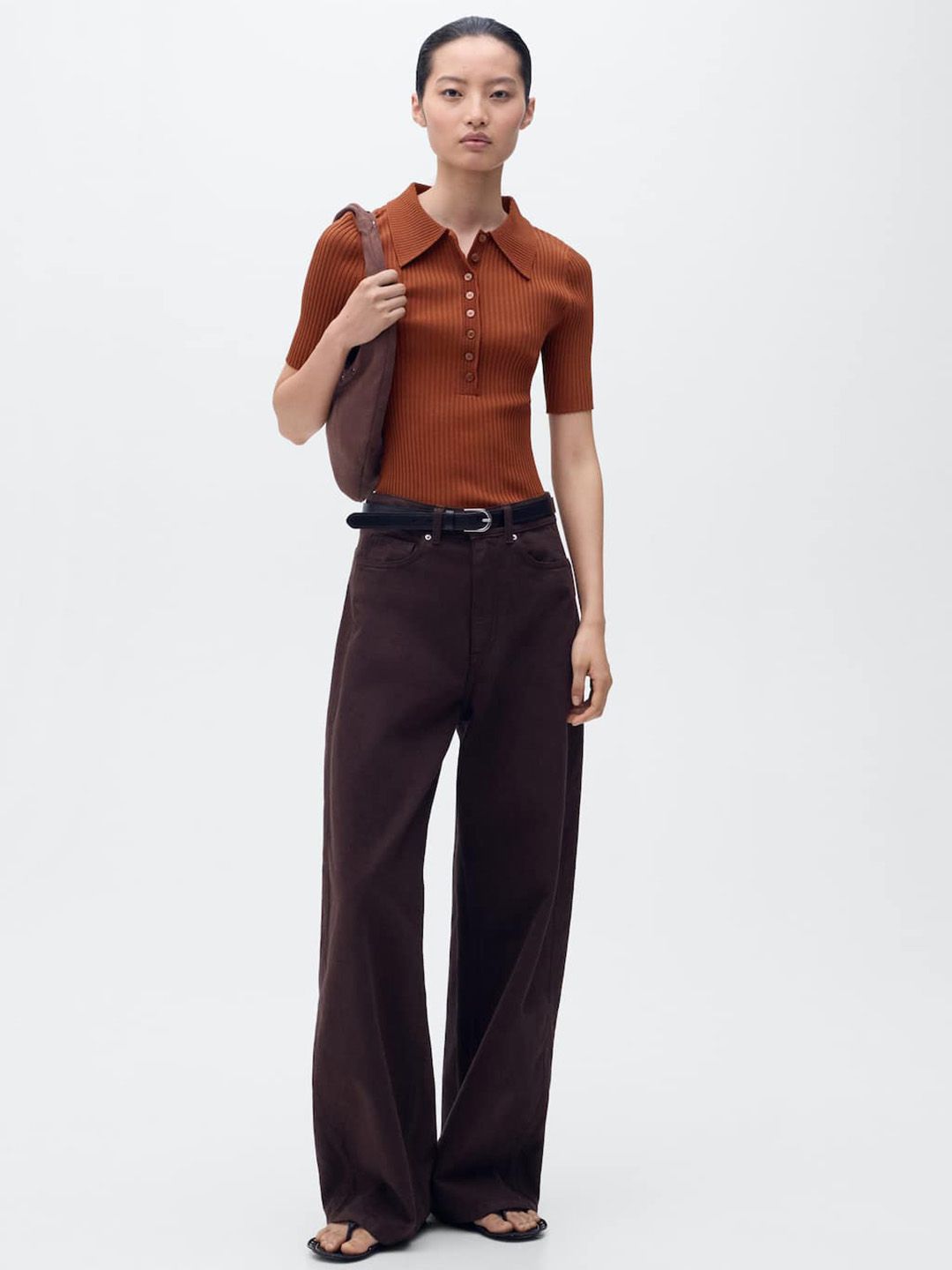 Ribbed Polo Collar T-shirt