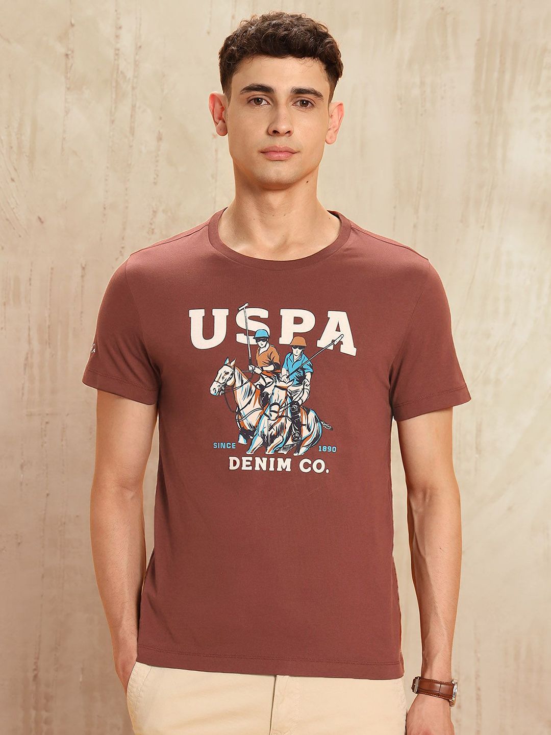 U.S. Polo Assn. Denim Co. Men Graphic Printed Round Neck Cotton Muscle Fit T-shirt