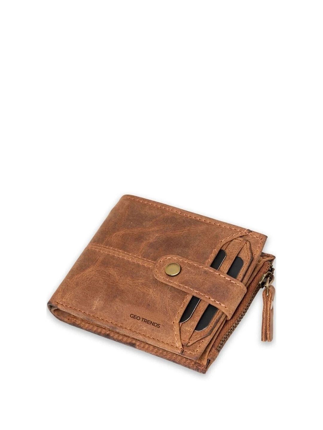 GEO TRENDS Men Leather RFID Two Fold Wallet with Button Closure