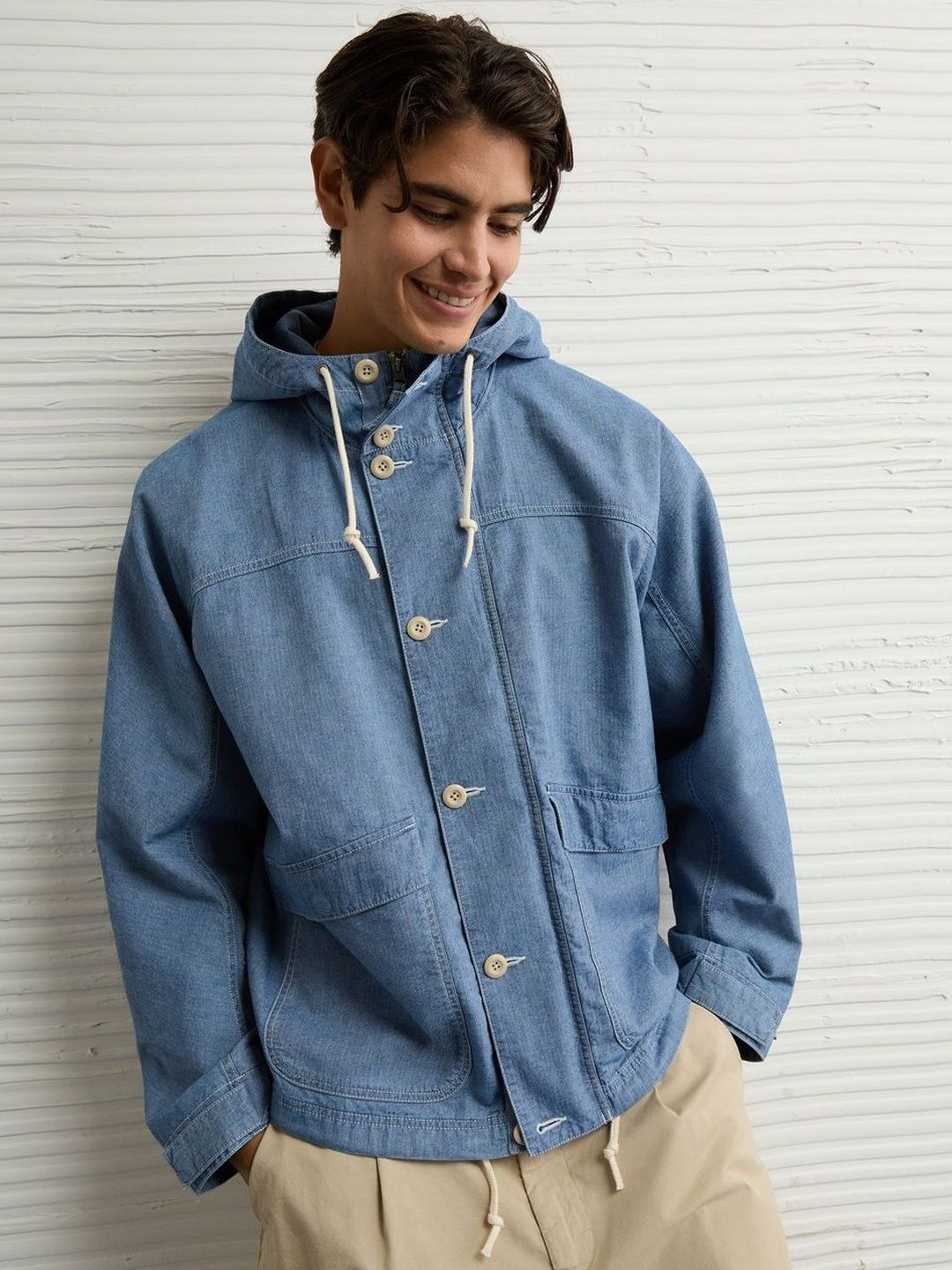 AMERICAN EAGLE OUTFITTERS Men Blue Open Front Jacket