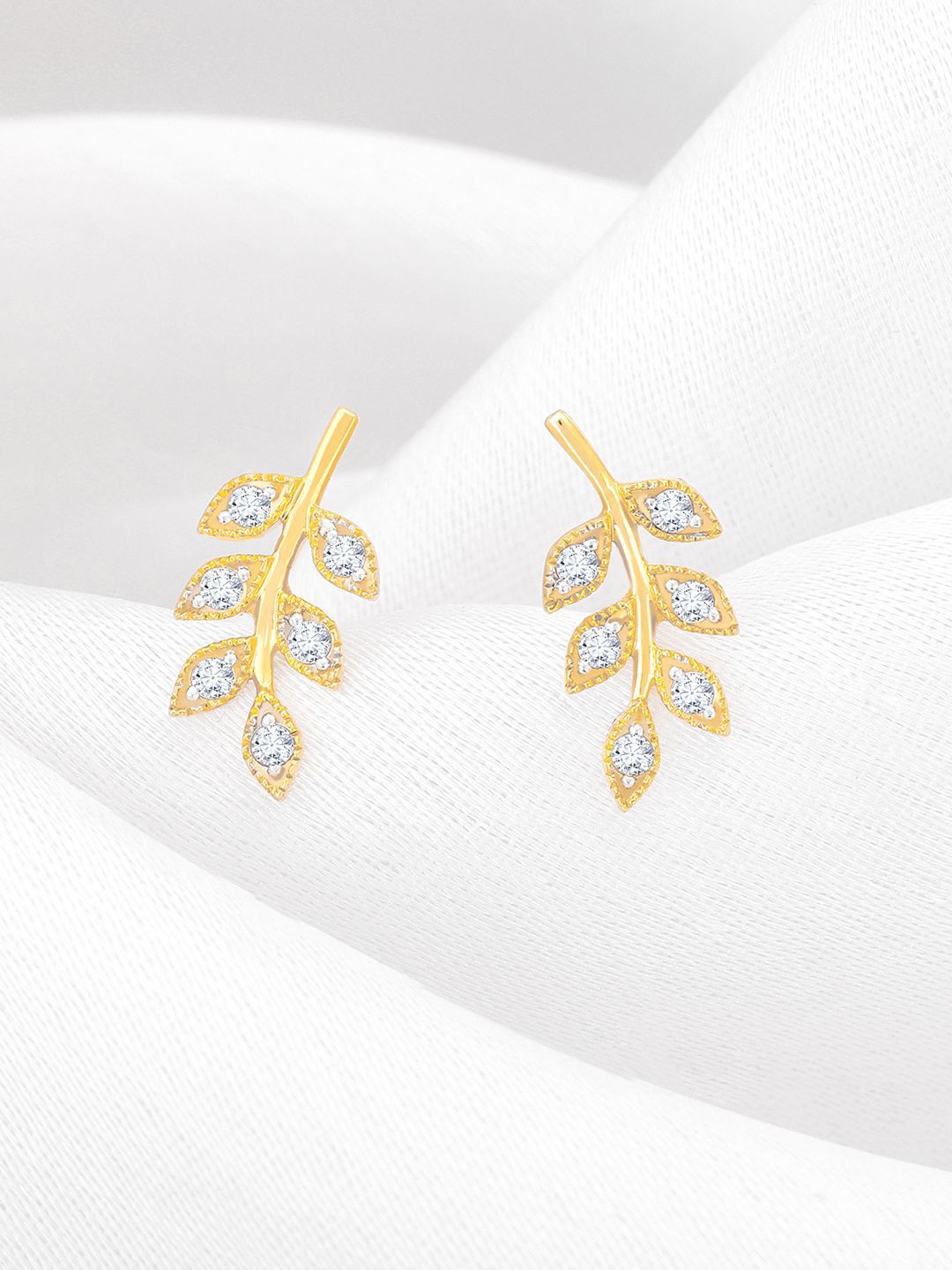 GIVA 18K Yellow Gold Leafy Grace Diamond Earrings-1.09 gms