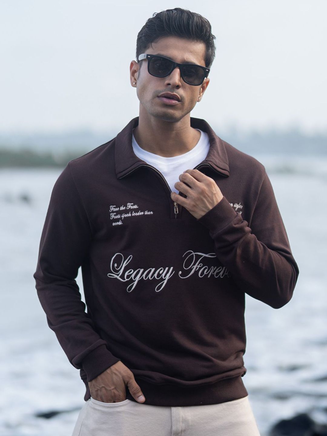Powerlook Typography Embroidered Long Sleeves Pullover Sweatshirt