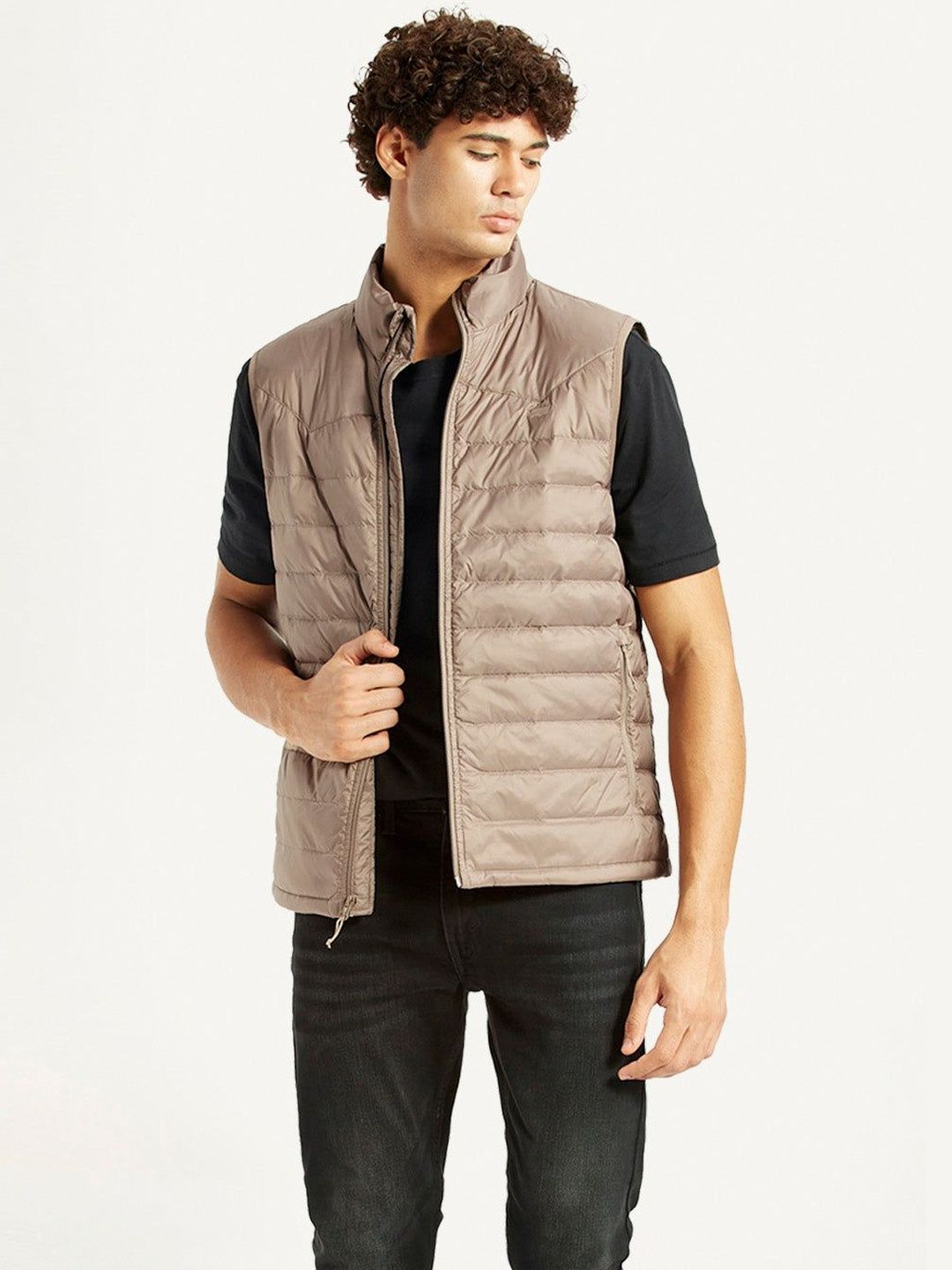 Levis Men Stand Collar Solid Puffer Jacket