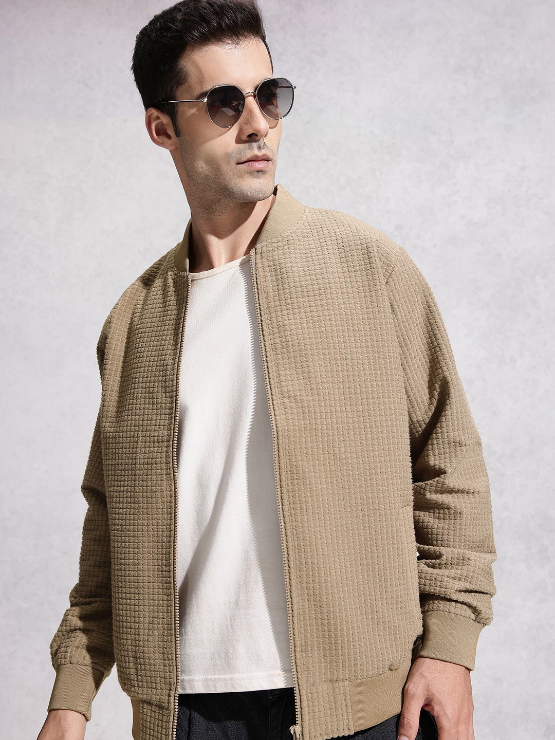 WROGN Self Design Mock Collar Bomber Jacket
