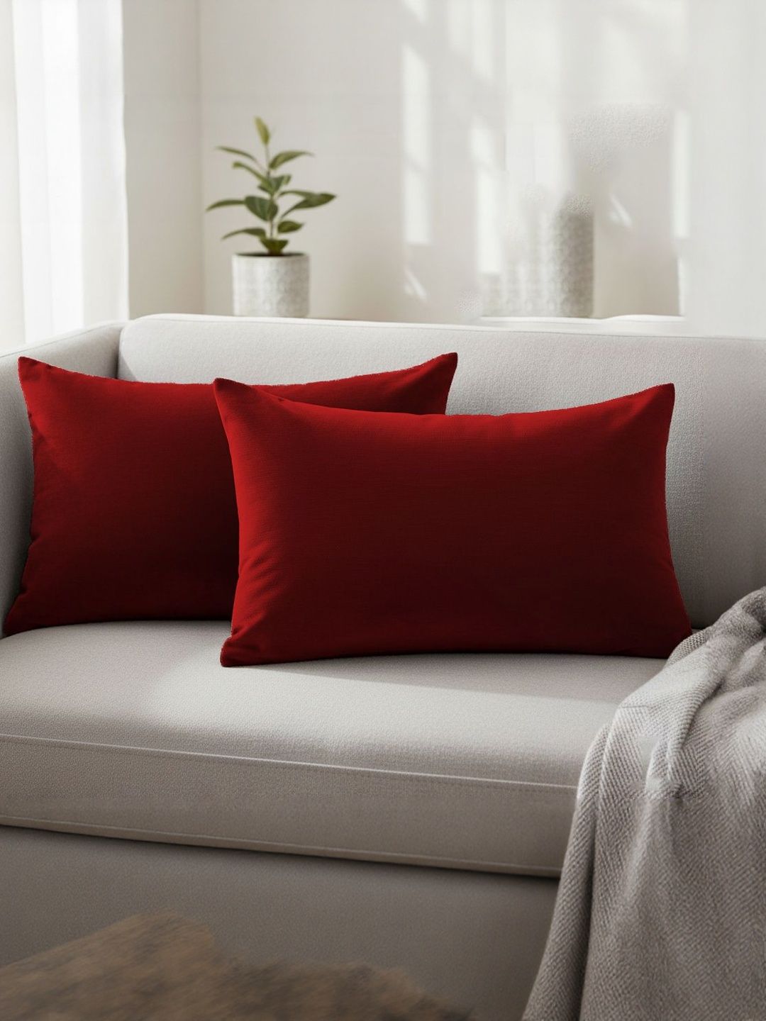 DADDY COOL DADDY COOL Maroon 2 Pieces Velvet Rectangle Pillow Covers