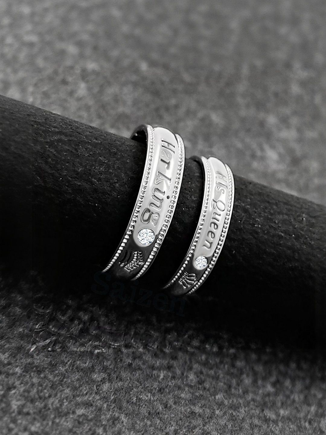 Teeragaj Set Of 2 Stone-Studded Couple Adjustable Finger Rings