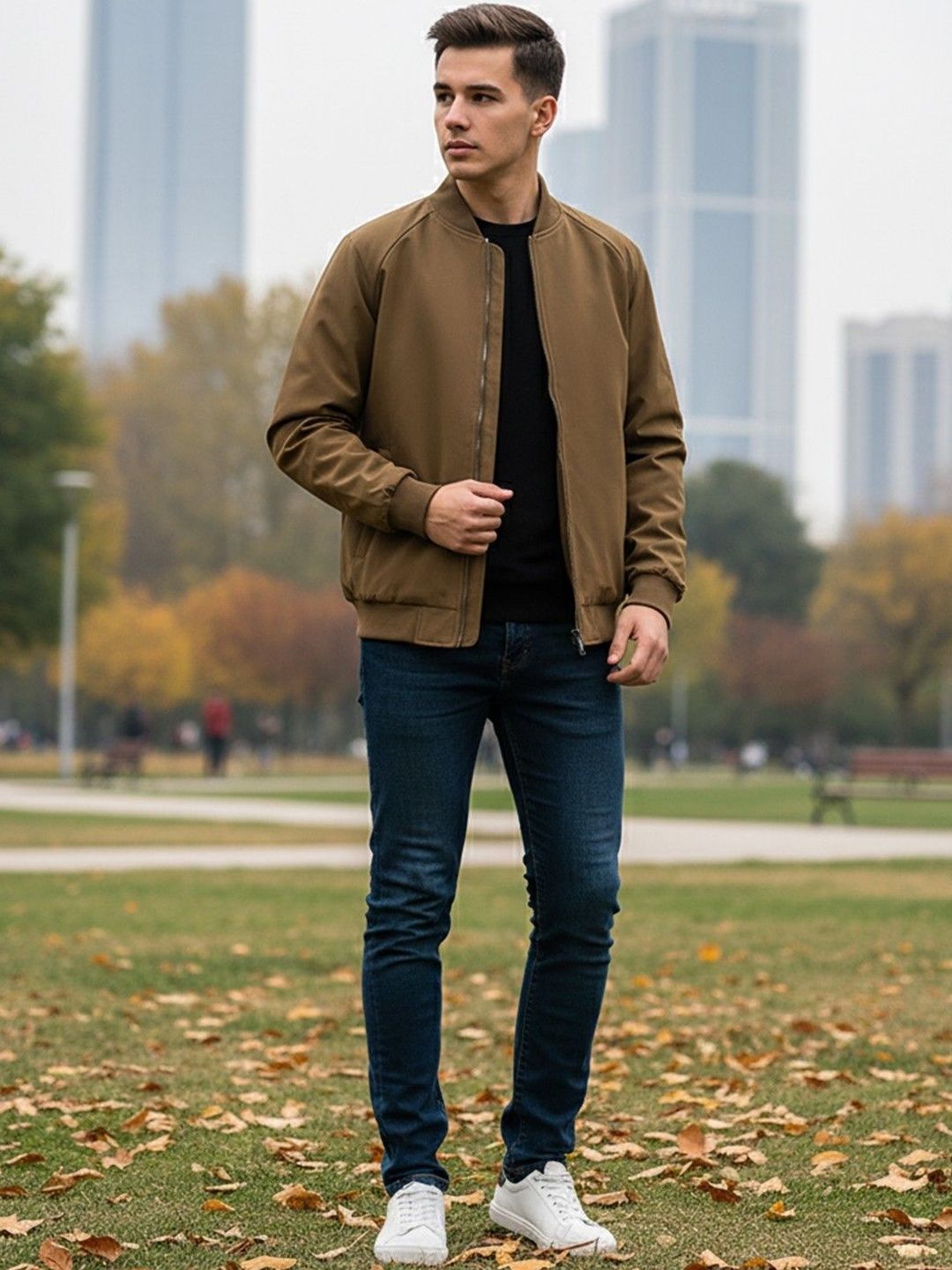 Mast & Harbour Stand Collar Long Sleeves Bomber Jacket
