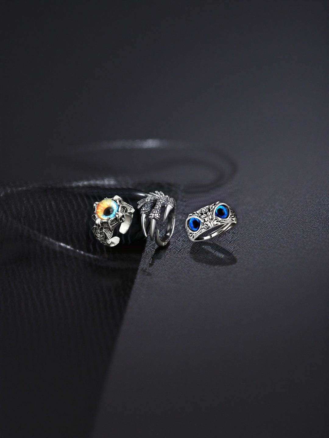 Teeragaj Set Of 3 Stone-Studded Adjustable Finger Ring