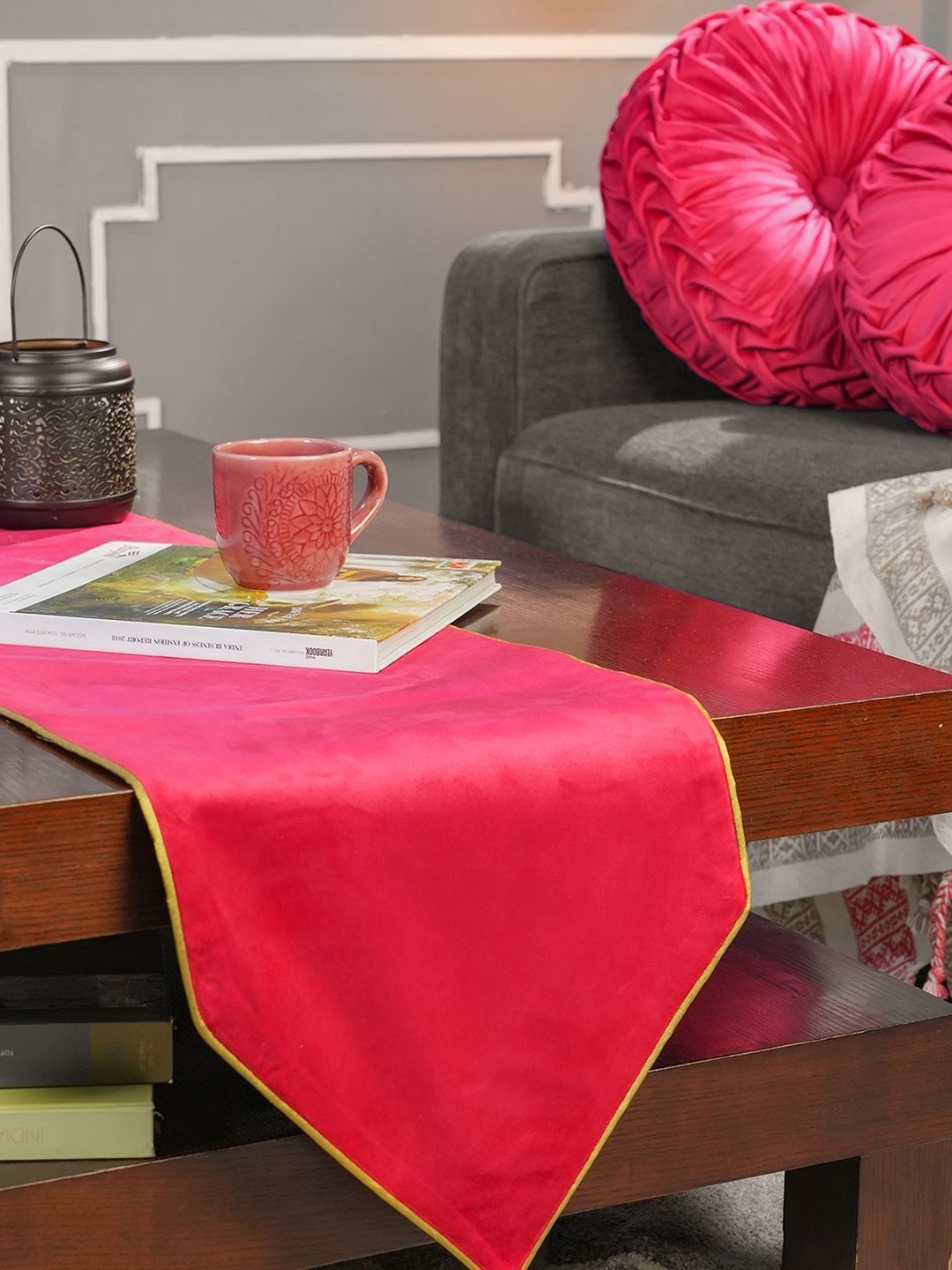 MASPAR Pink & Gold-Toned Solid 4 Seater Table Runner