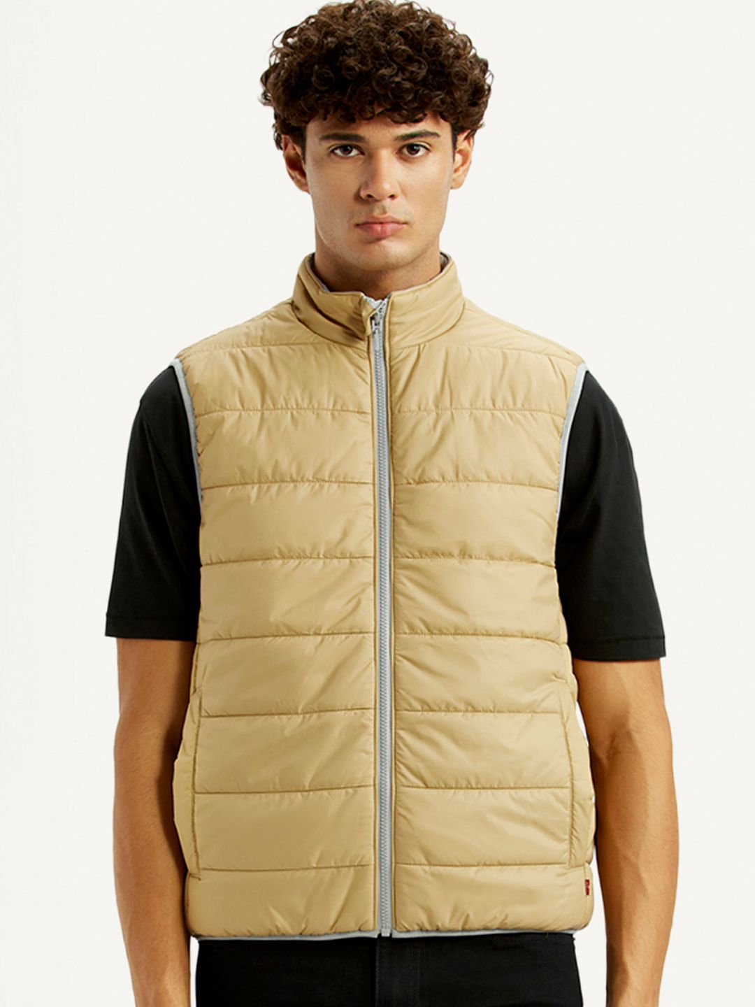 Levis Men Mock Collar Solid Padded Jacket