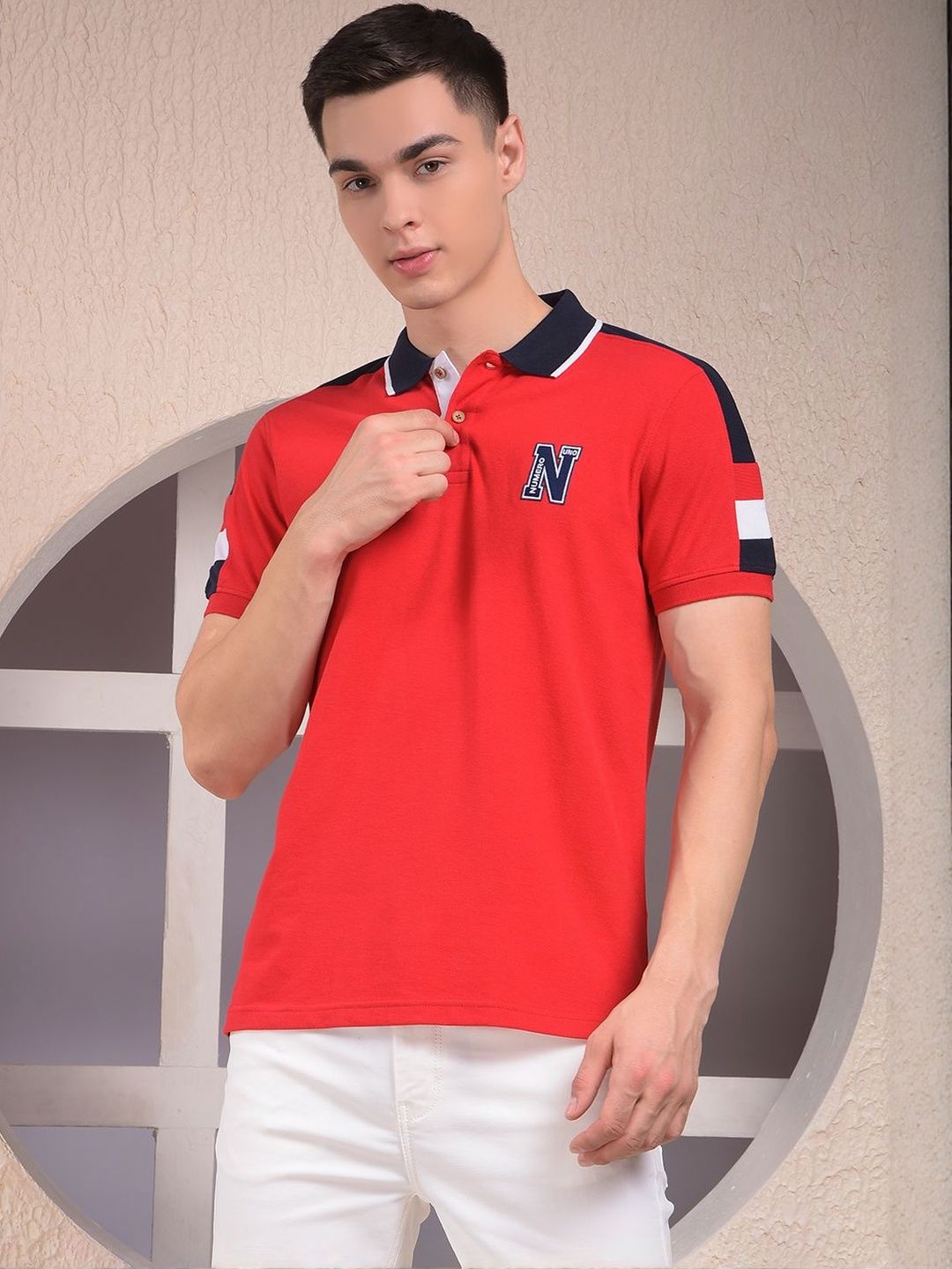 Numero Uno Men Brand Logo Printed Polo Collar T-shirt