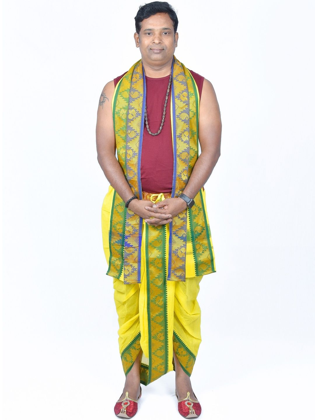 TUNI MANI Men Readymade Cotton Dhoti Pant With Side Pocket And Angavastram Set
