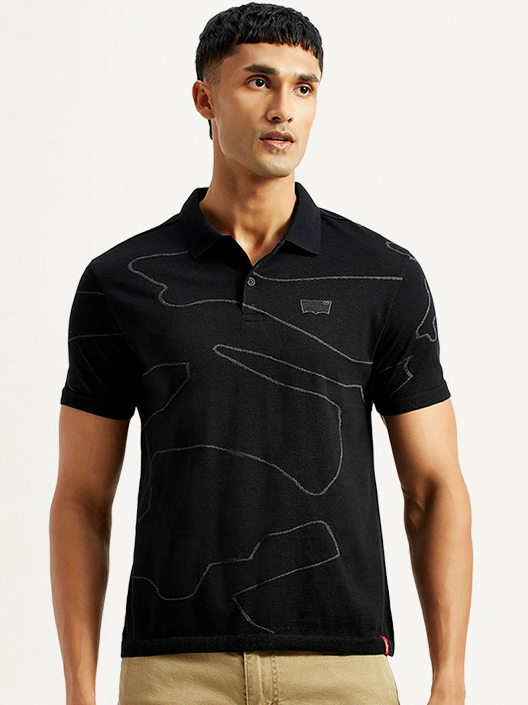 Polo Collar Slim Fit T-Shirt Levis Abstract Self Design Polo Collar Embroidered Slim Fit T-Shirt