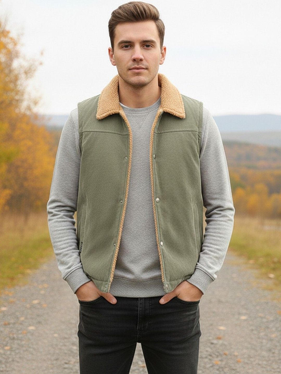 Mast & Harbour Men Spread Collar Solid Gilet Jacket