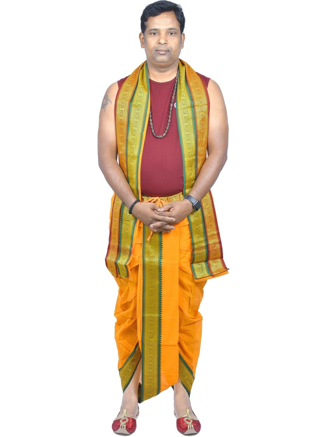 TUNI MANI Men Readymade Cotton Dhoti Pant With Side Pocket And Angavastram Set