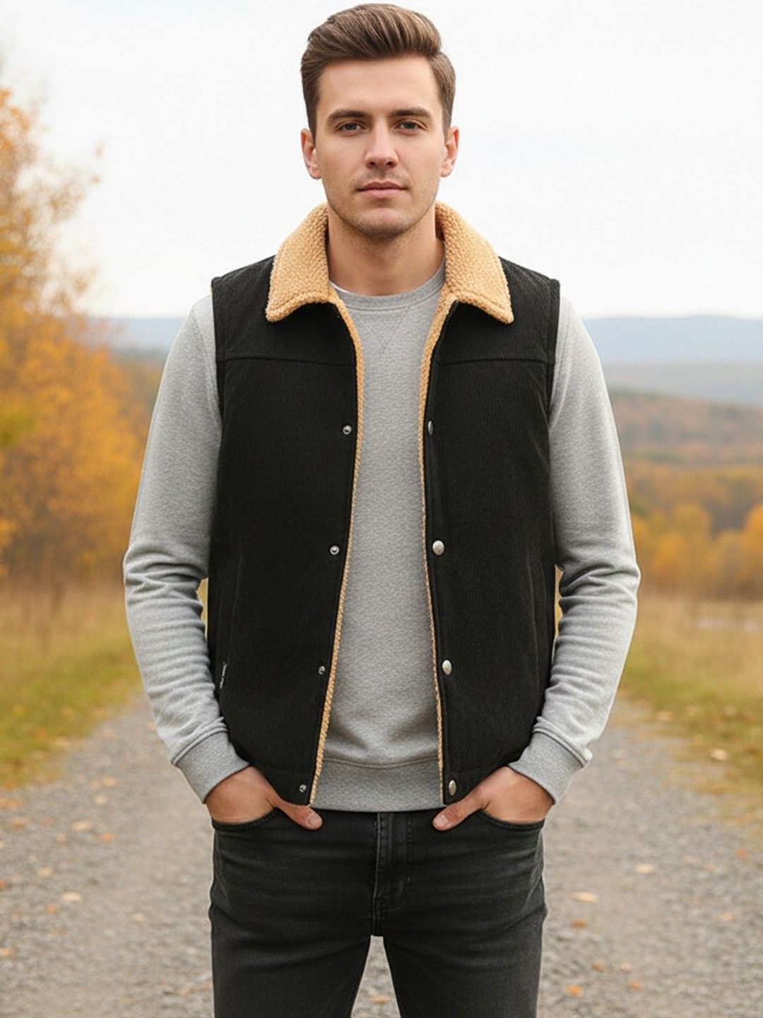 Mast & Harbour Men Spread Collar Solid Gilet Jacket
