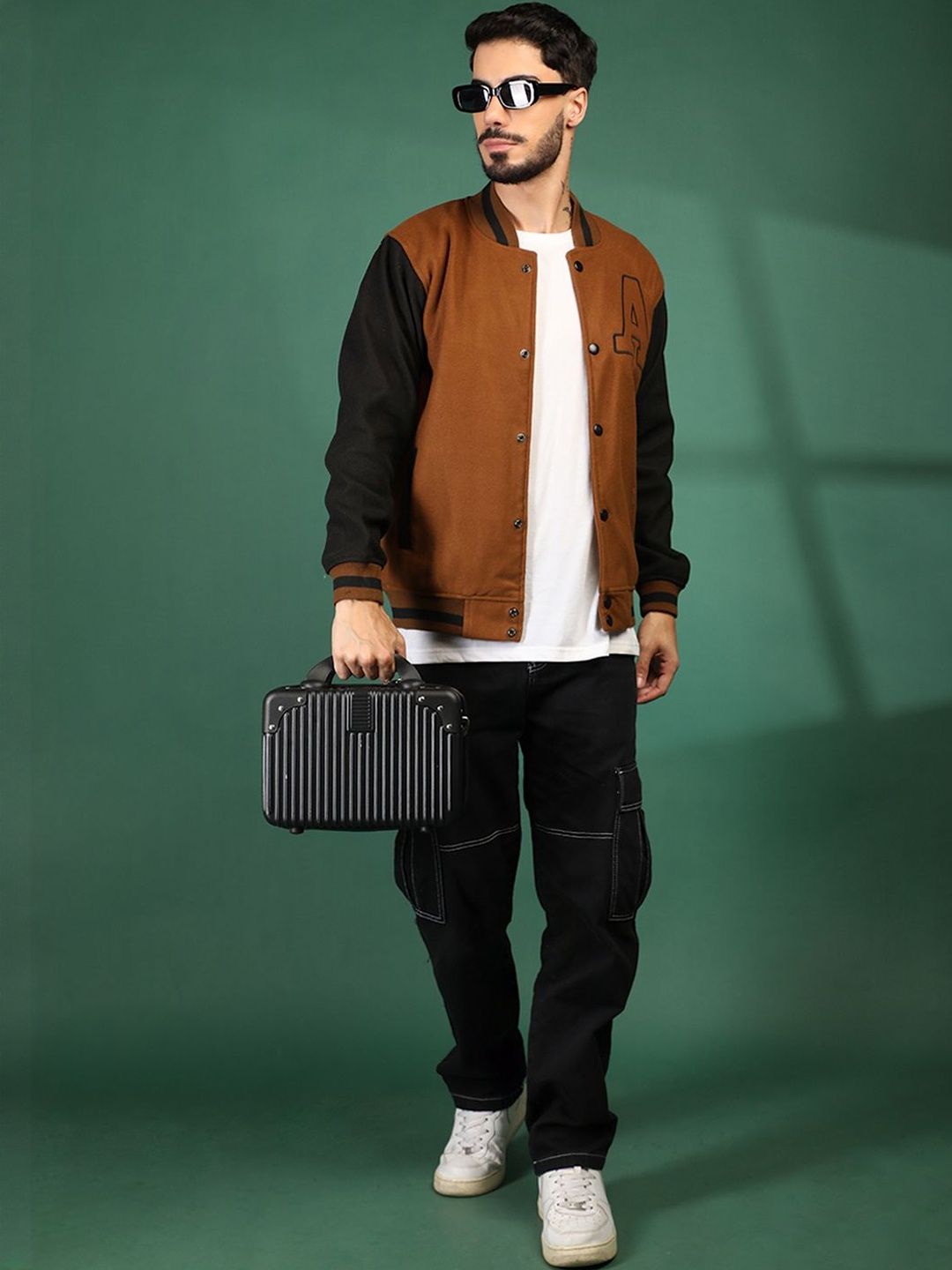 Roadster Men Colourblocked Woollen Lightweight Outdoor Varsity Jacket