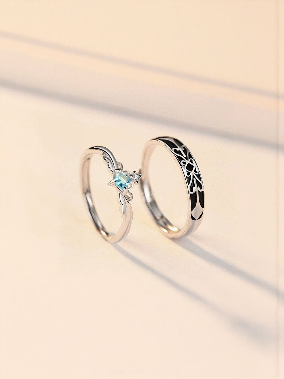 Teeragaj Set Of 2 Stone-Studded Adjustable Couple Finger Rings