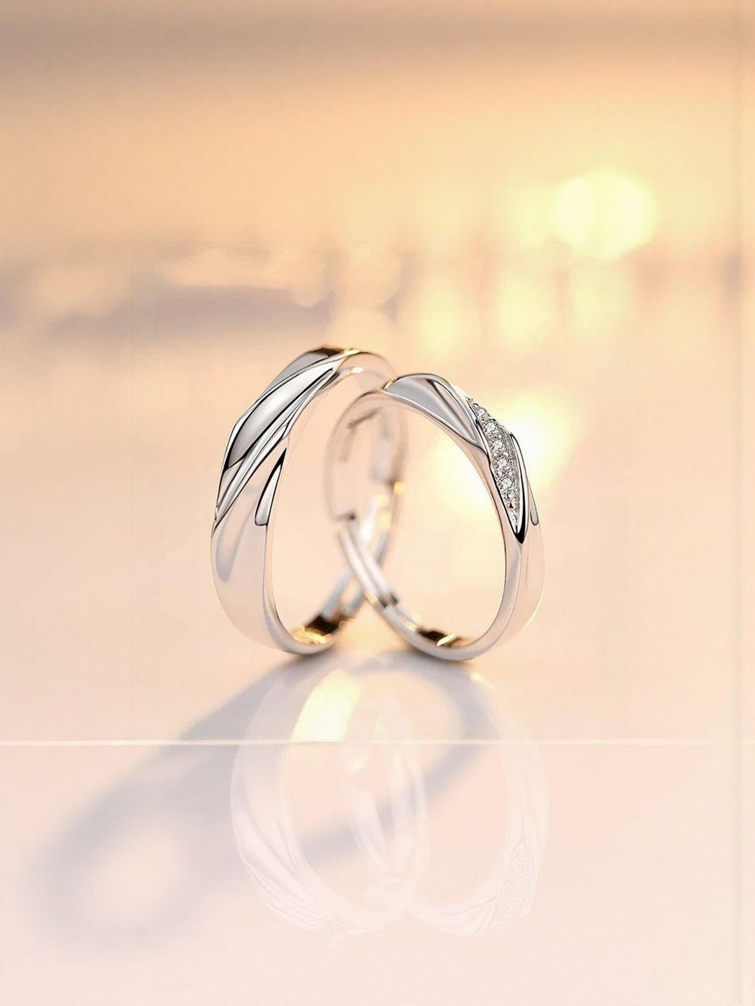 Teeragaj Teeragaj Set Of 2 Stones Studded Couple Adjustable Finger Rings