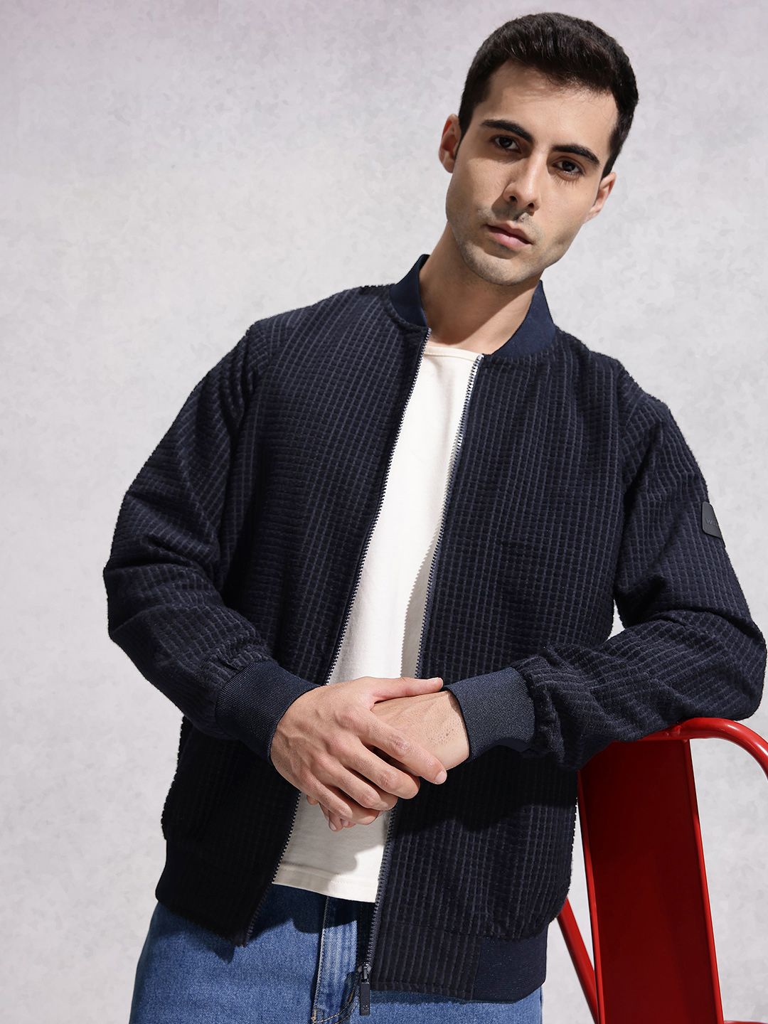 WROGN Self Design Mock Collar Bomber Jacket