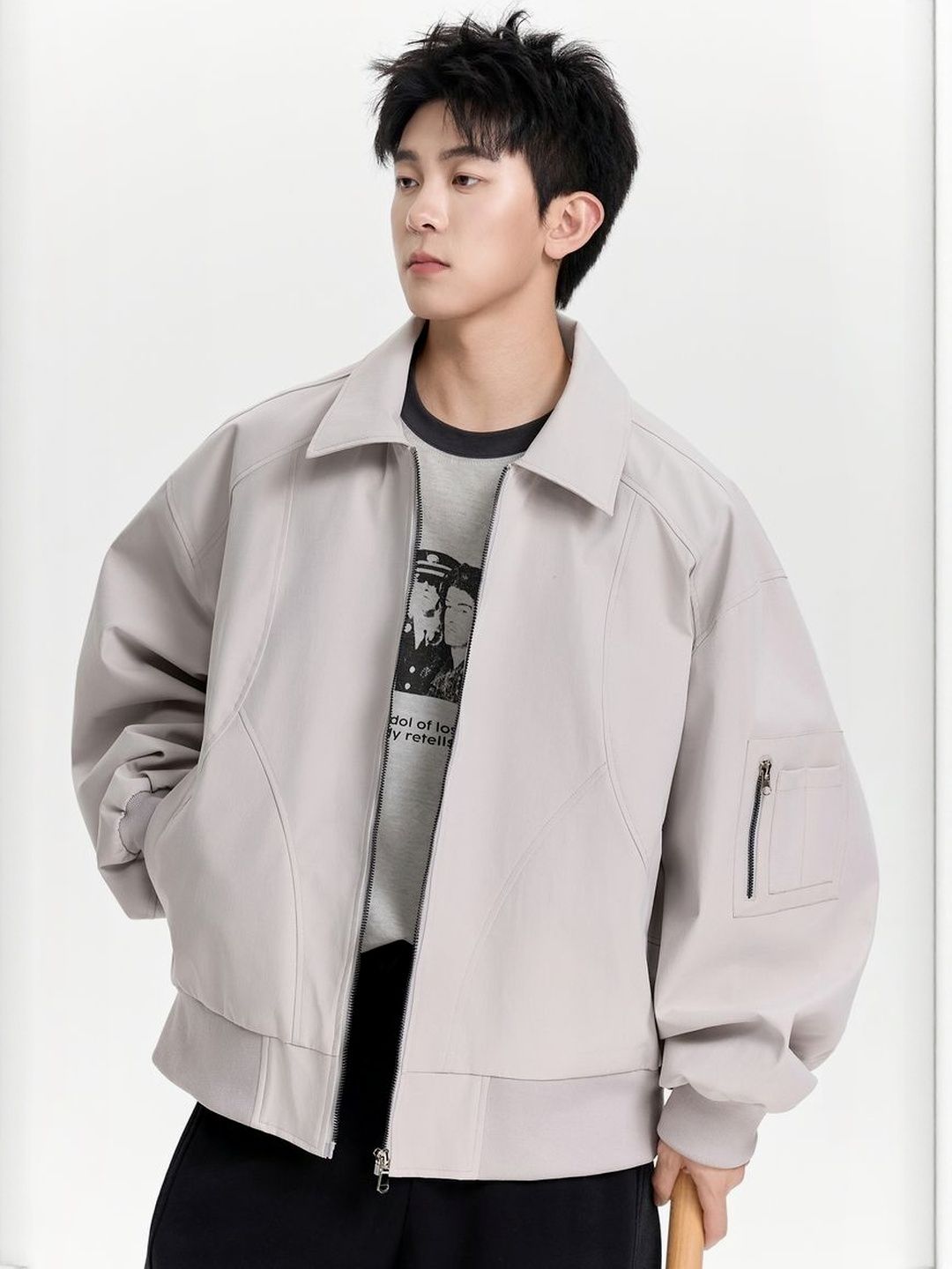 HERE&NOW Men Spread Collar Solid Bomber Jacket