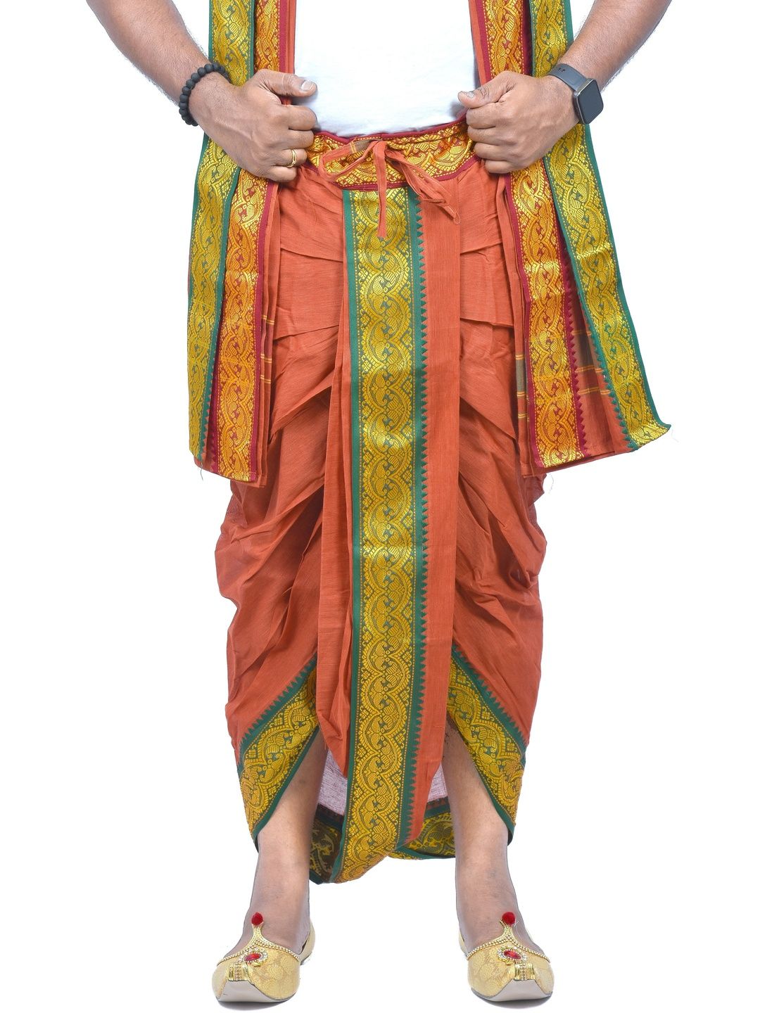 TUNI MANI Men Readymade Cotton Dhoti Pant With Side Pocket And Angavastram Set