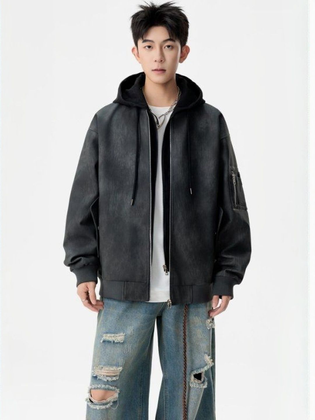 Mast & Harbour Men Hooded Solid Bomber Jacket