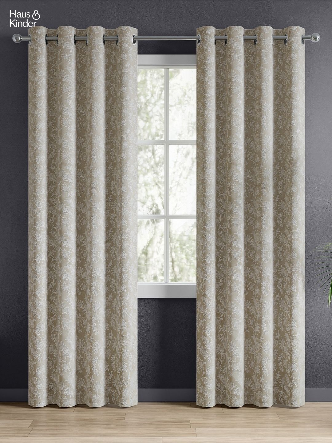 2 Pcs Jacquard Door Curtains haus & kinder Shadowlace Fern Beige 2 Pieces Printed Jacquard Room Darkening Door Curtains