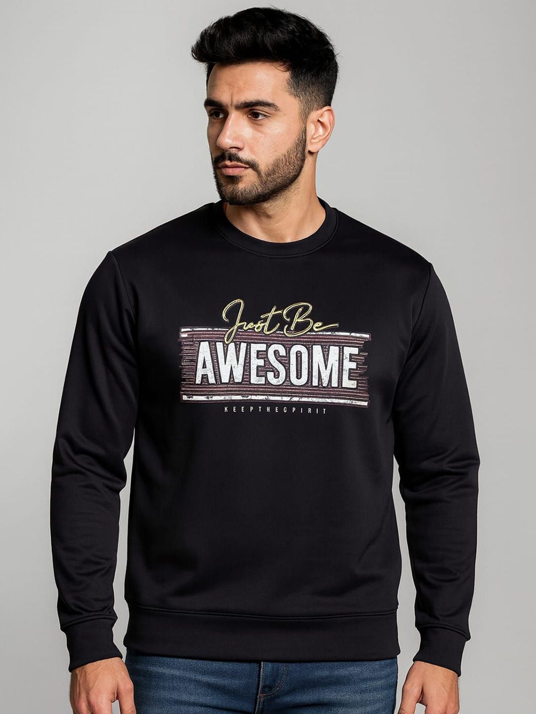 WILD ELEPHANT Men Typography Round Neck Casual Sweatshirt