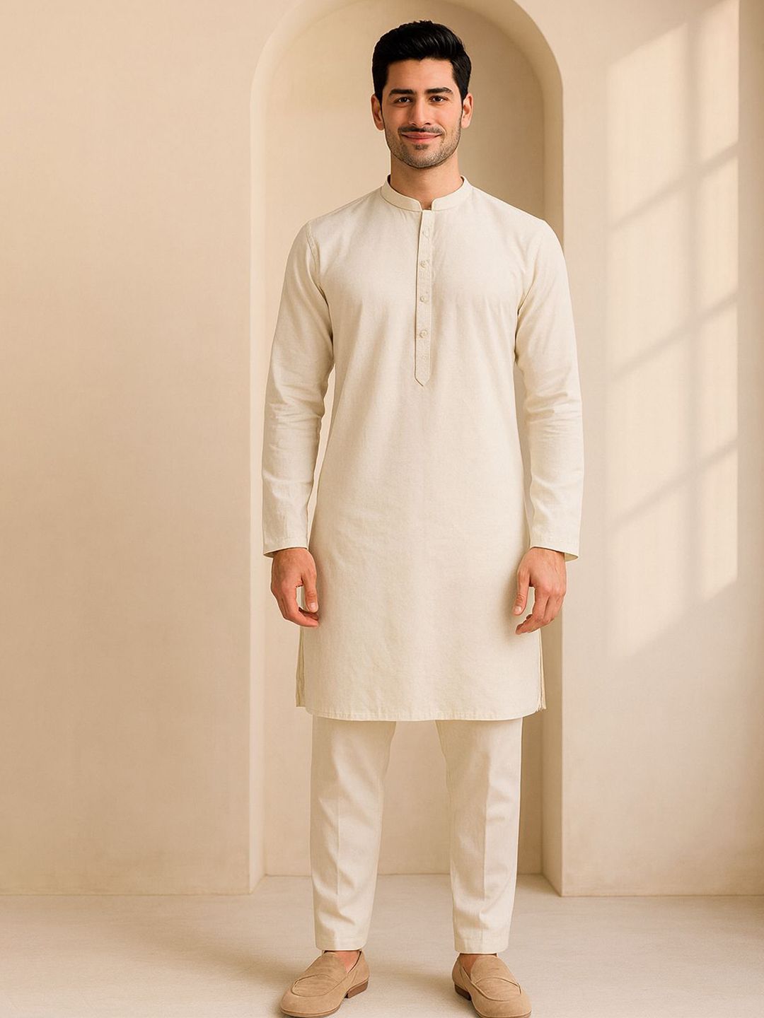 JUGG JUGG JEEYO Mandarin Collar Long Sleeves Straight Kurta