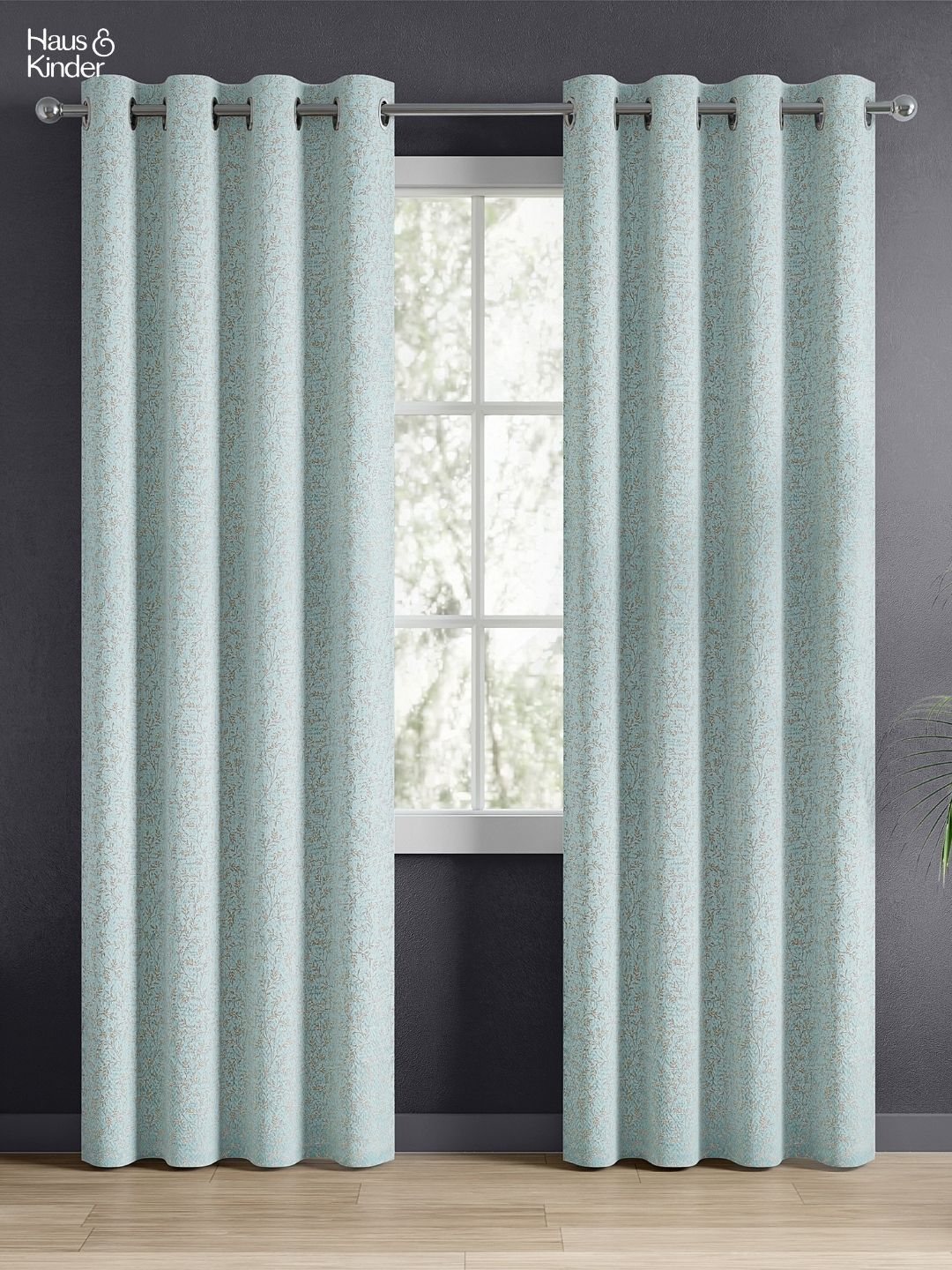 2 Pcs Jacquard Door Curtains haus & kinder Glittering Fern Blue 2 Pieces Printed Jacquard Room Darkening Door Curtains