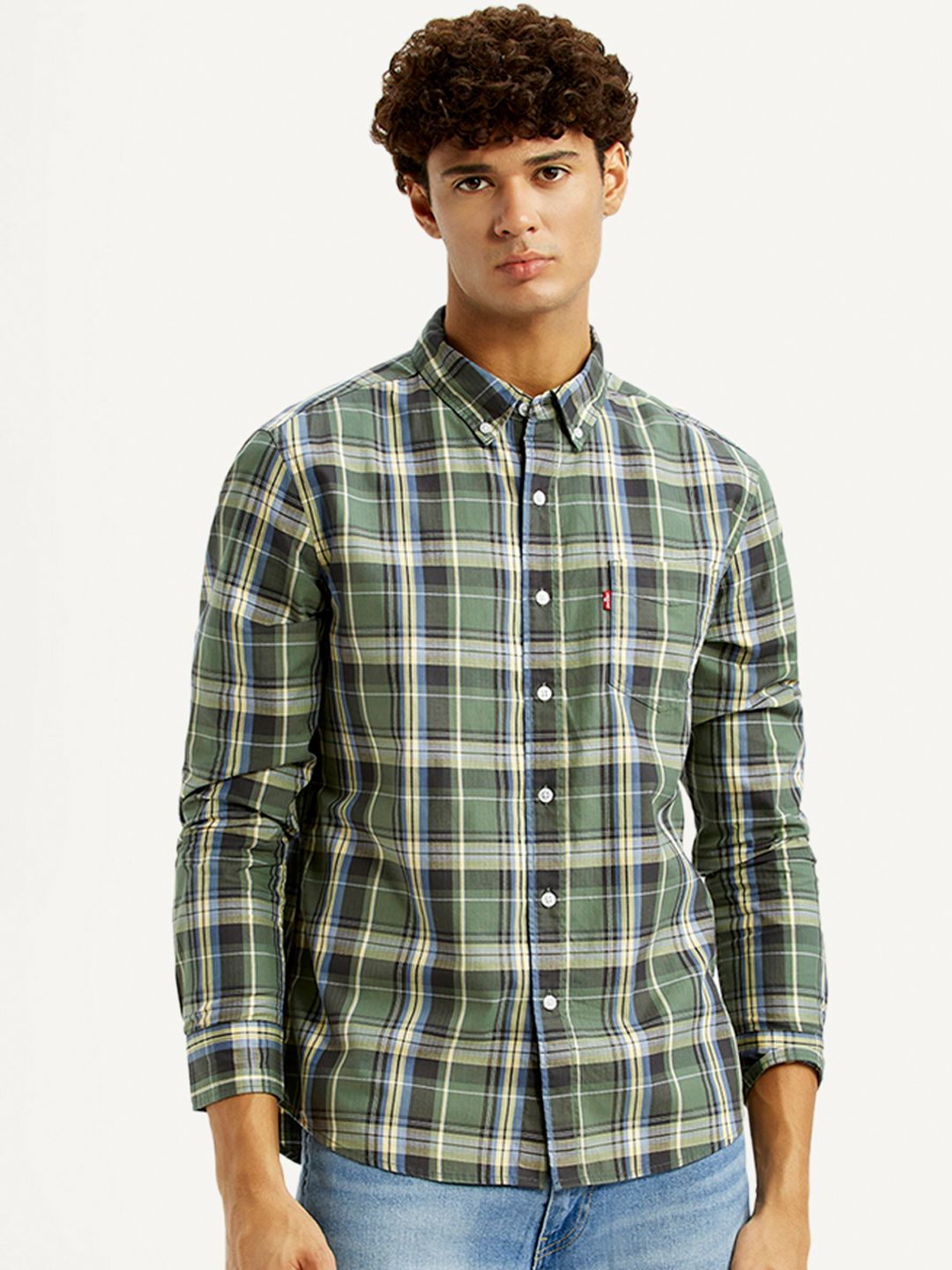 Checked Pure Cotton Shirt Levis Men Classic Checked Button-Down Collar Slim Fit Pure Cotton Shirt