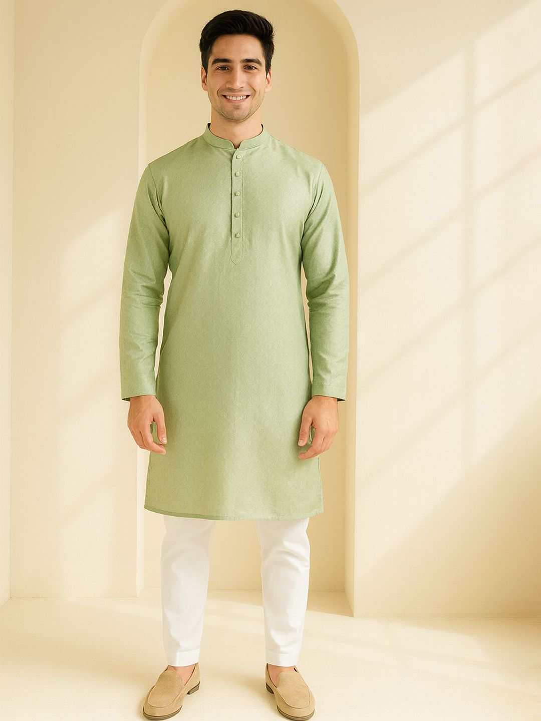 JUGG JUGG JEEYO Mandarin Collar Long Sleeves Straight Kurta