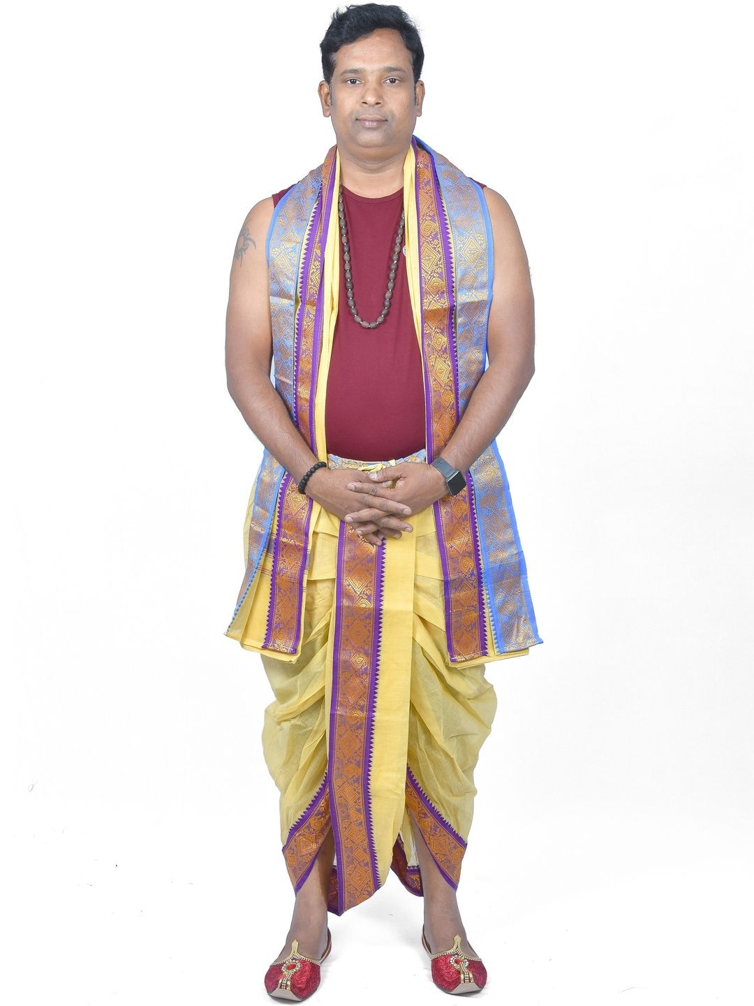 TUNI MANI Men Readymade Cotton Dhoti Pant With Side Pocket And Angavastram Set