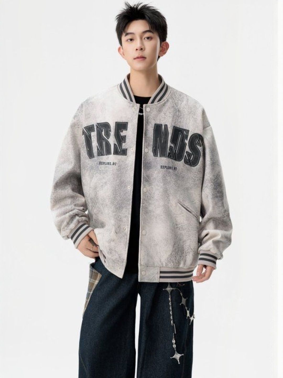 HERE&NOW Men Stand Collar Typography Printed Bomber Jacket