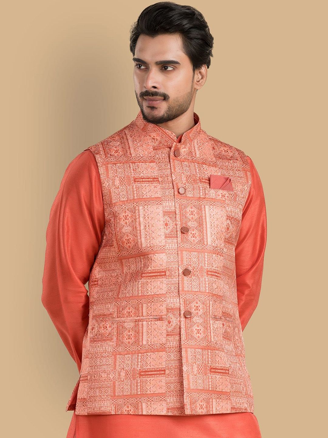 TRENDS OF ETHNIC Men Ethnic Motifs Printed Mandarin-Neck Nehru Jacket