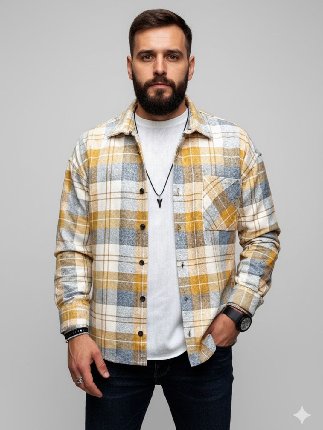 HERE&NOW Men Checked Polyester Open Front Jacket