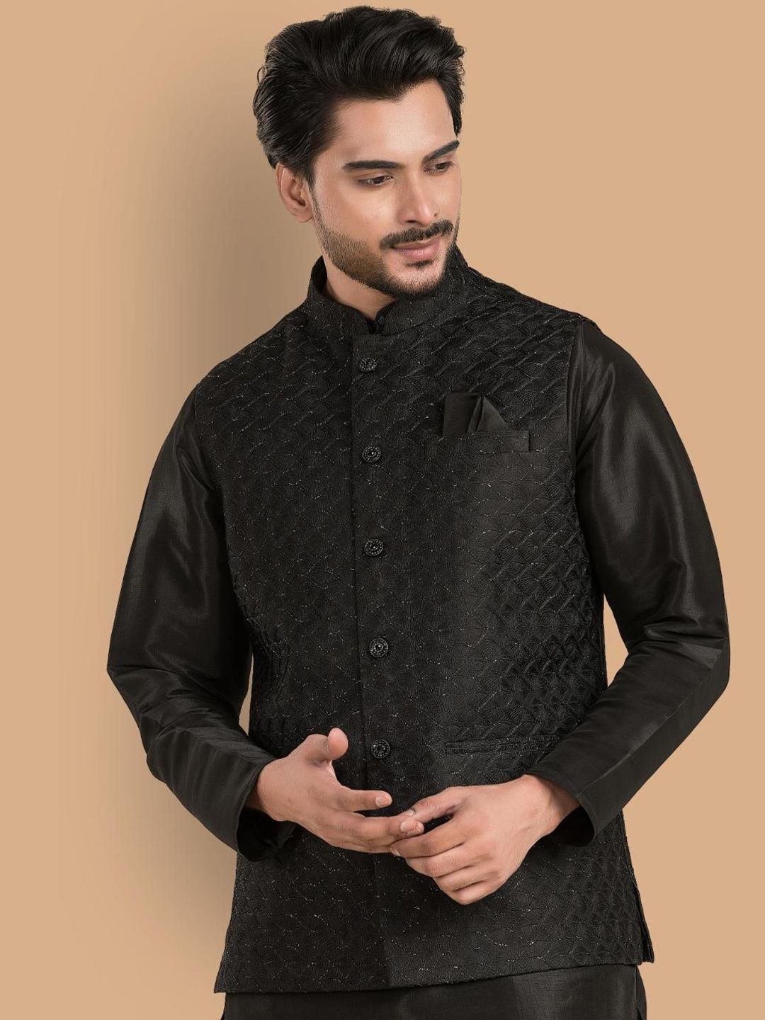 TRENDS OF ETHNIC Embroidered Mandarin Collar Nehru Jacket