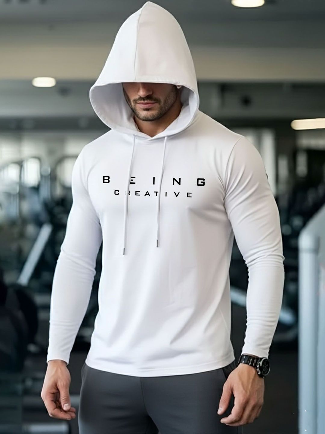 AUSK Men Typography Printed Hooded T-shirt