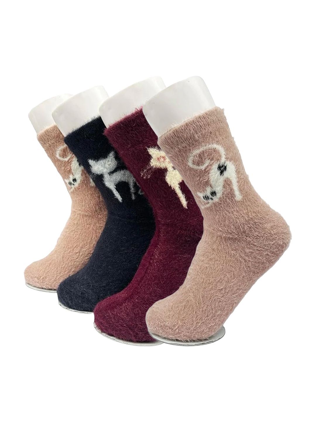 SECRETS BY ZEROKAATA Unisex Pack of 4 Patterned Calf Length Casual Socks