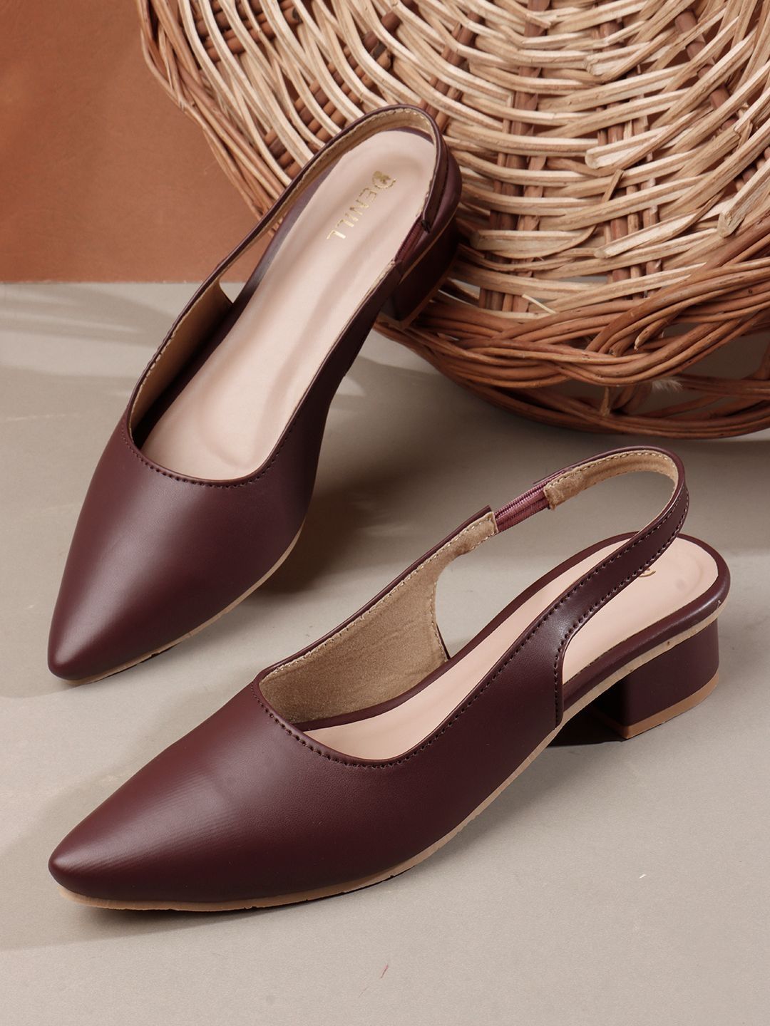 Denill Women Solid Pointed Toe Block Heel Sandals