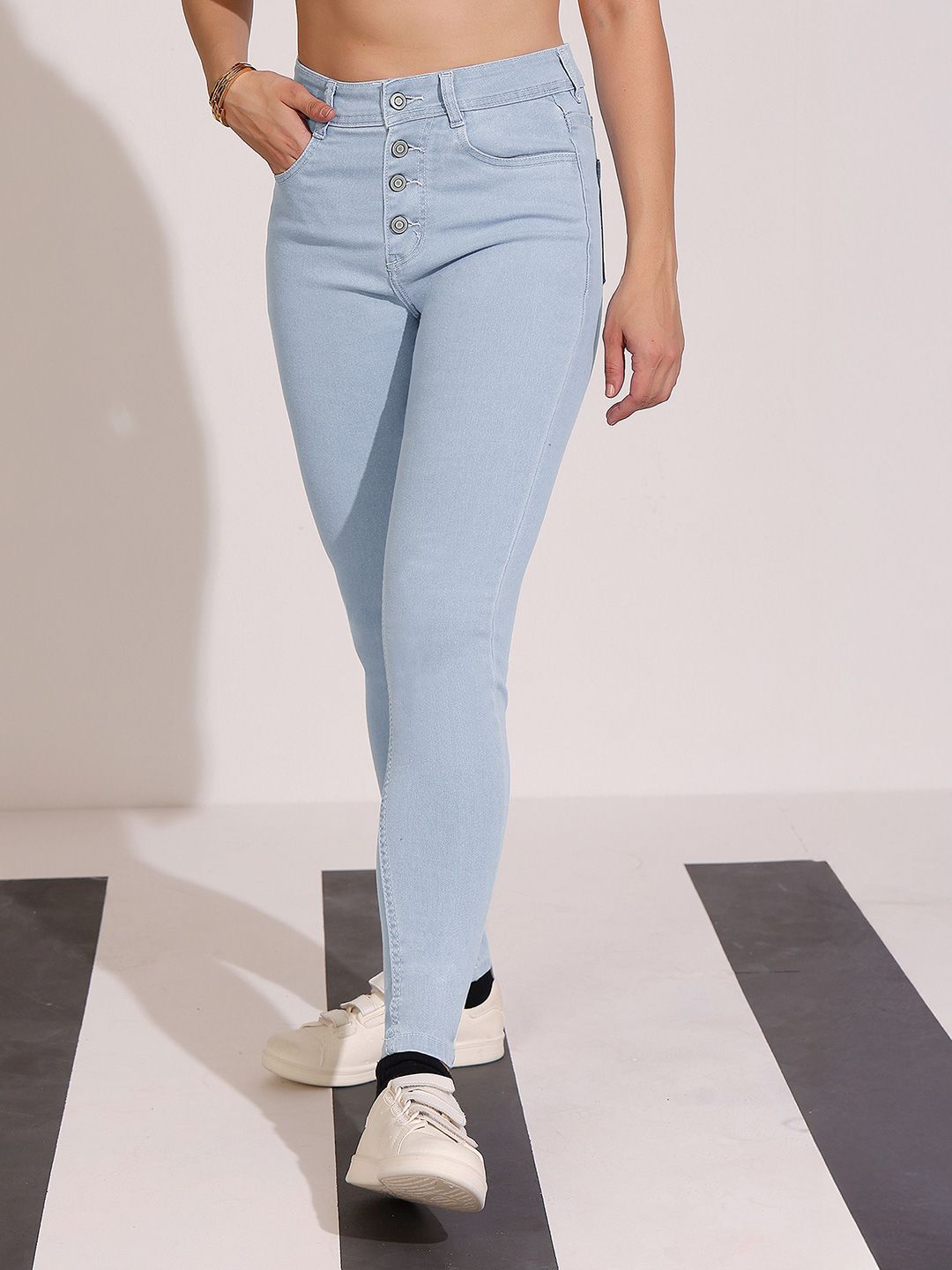 DOLCE CRUDO Women Skinny Fit High-Rise Heavy Fade Stretchable Jeans
