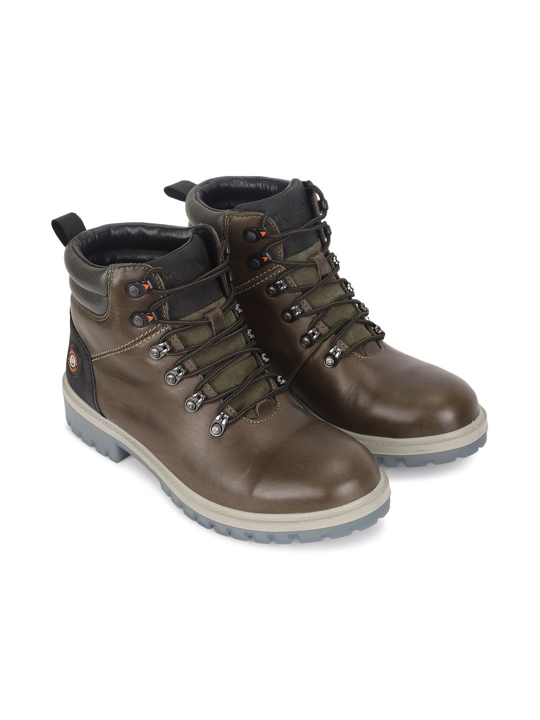 Woodland Woodland Men Leather Round Toe Mid-Top Lace-Ups Regular Boots