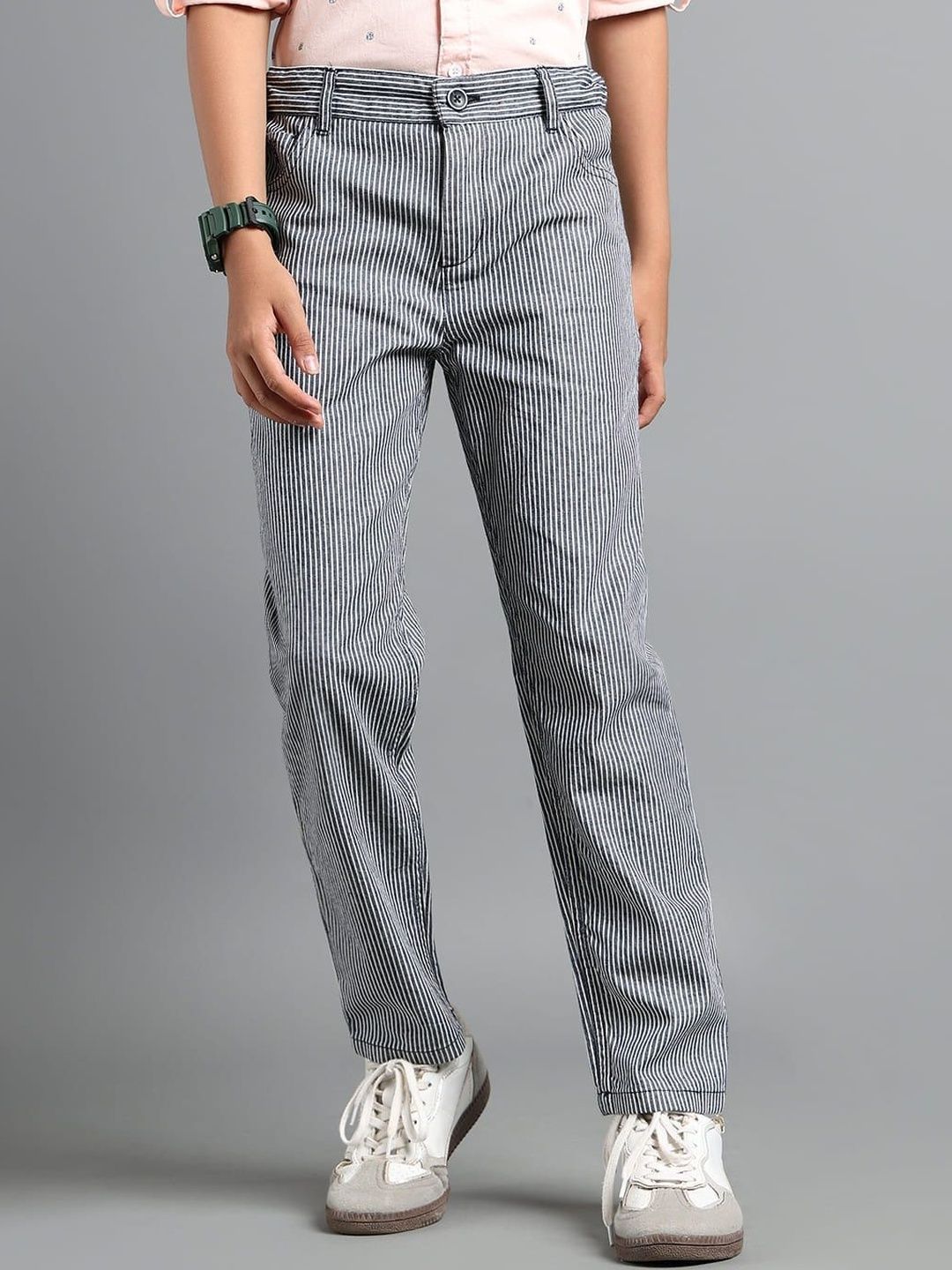 UNDER FOURTEEN ONLY Boys Textured Striped Relaxed Trousers